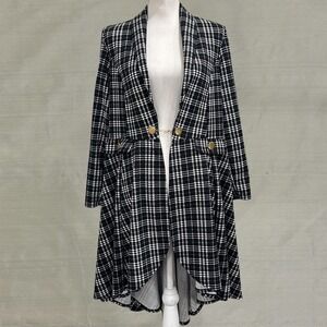 VTG Y2K Vamp Black White Plaid High Low Cardigan Jacket Gold Chain XL Steampunk